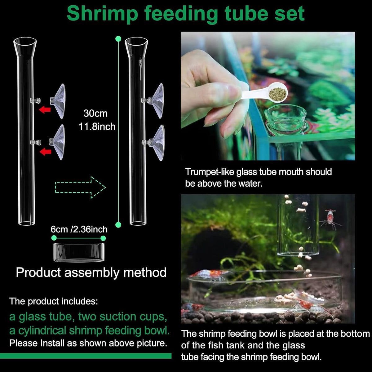 NestBasics 11.8 inch feeding tube with glass dish for shrimp tank