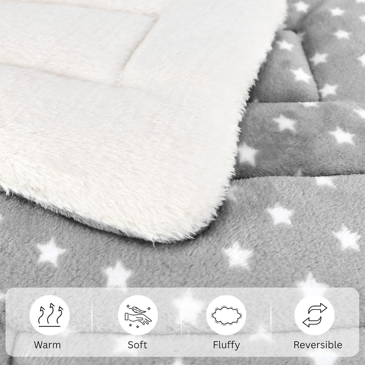 HeNdShe washable sleeping pad close up texture of the grey flannel fabric.