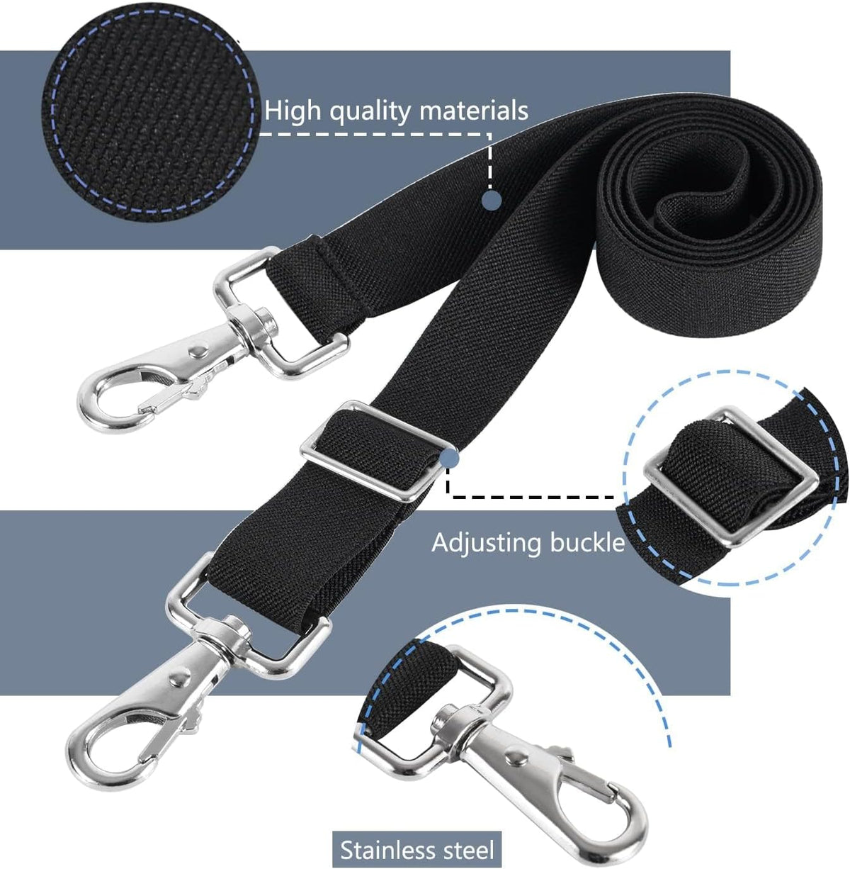 Gaitwin stretchy equine belly strap adjusted to its maximum forty two inch length on a white background