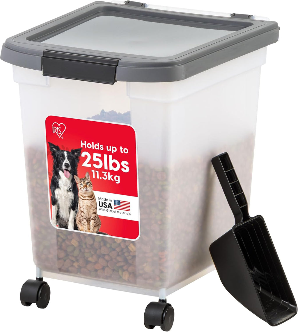 IRIS USA Dog Food Storage Container 50 lbs, with Removable Rolling Wheels & Included Scoop, for Dog Cat Bird and Other Pets, Food Storage Bin, Keep Fresh, Made in USA, Clear/Dark Gray - Image 15