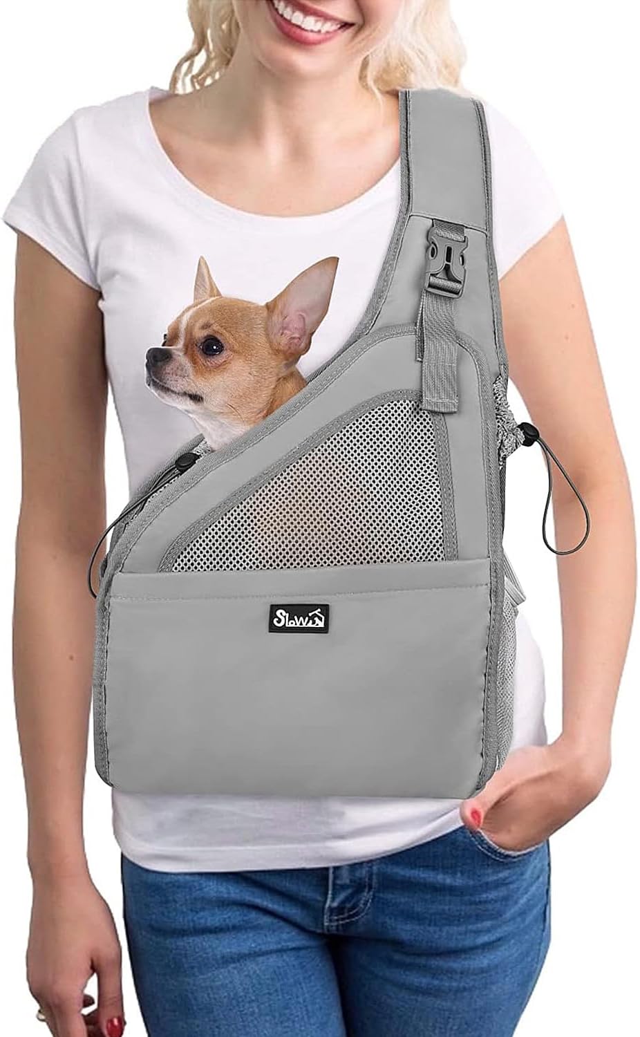 Lukovee Dog Slings for Small Dogs, Hard Bottom Support & Adjustable Soft Padded Shoudler Strap Dog Sling Carrier, Dog Purse with Button Closure & Zipper Pockets (for Pets up to 6 lbs, Black) - Image 9