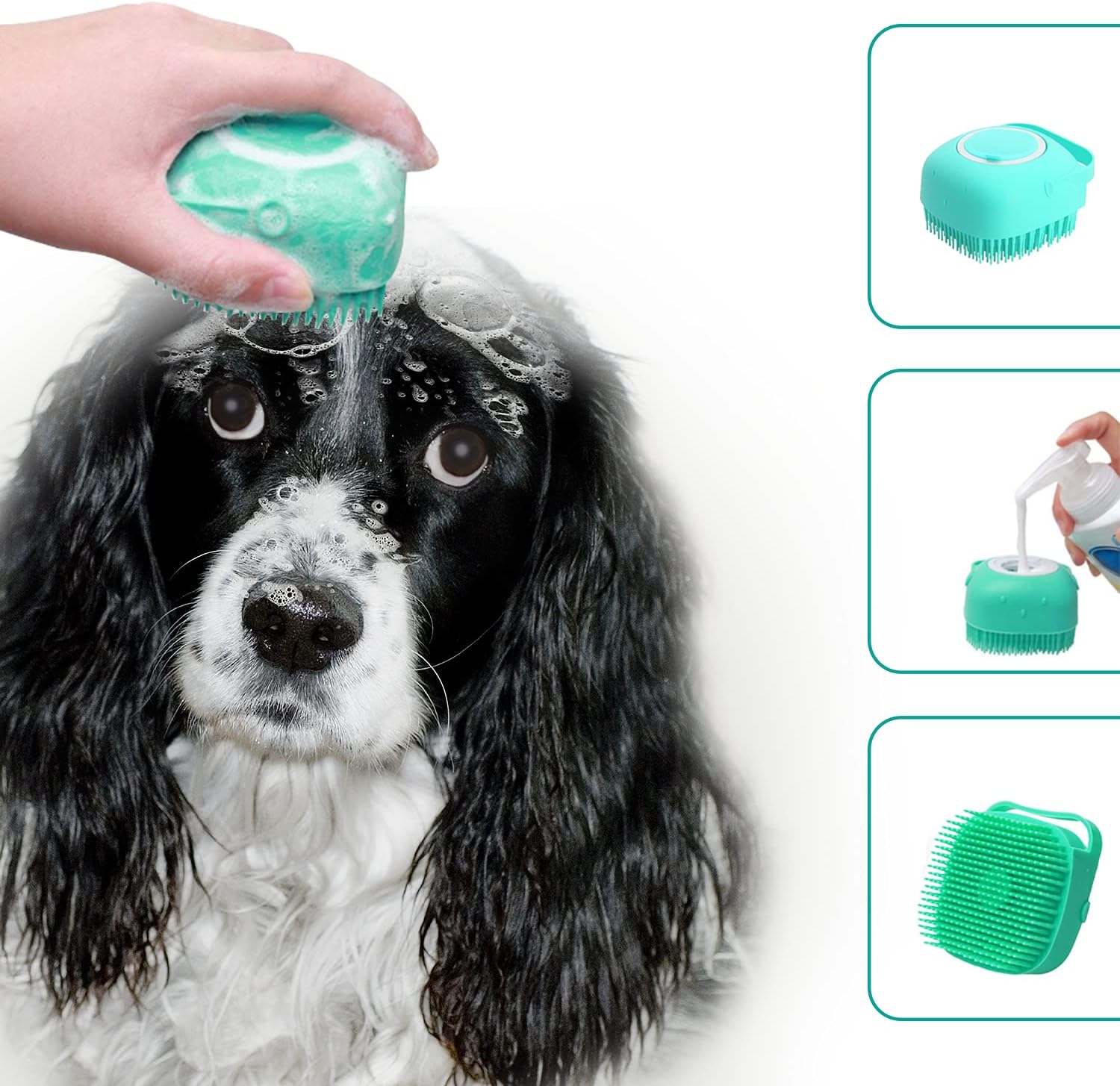 ELEGX 2 in 1 pet washing tool showing the squeeze controlled top cap