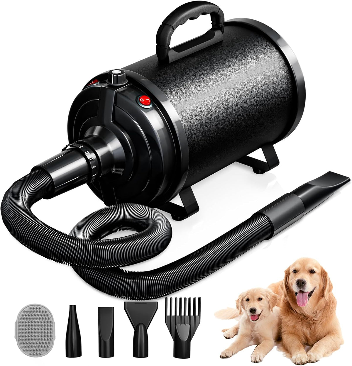 Blanlody high velocity dog hair dryer front view in black