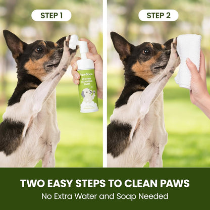 Using PawSono foam cleaner on dog muddy paws