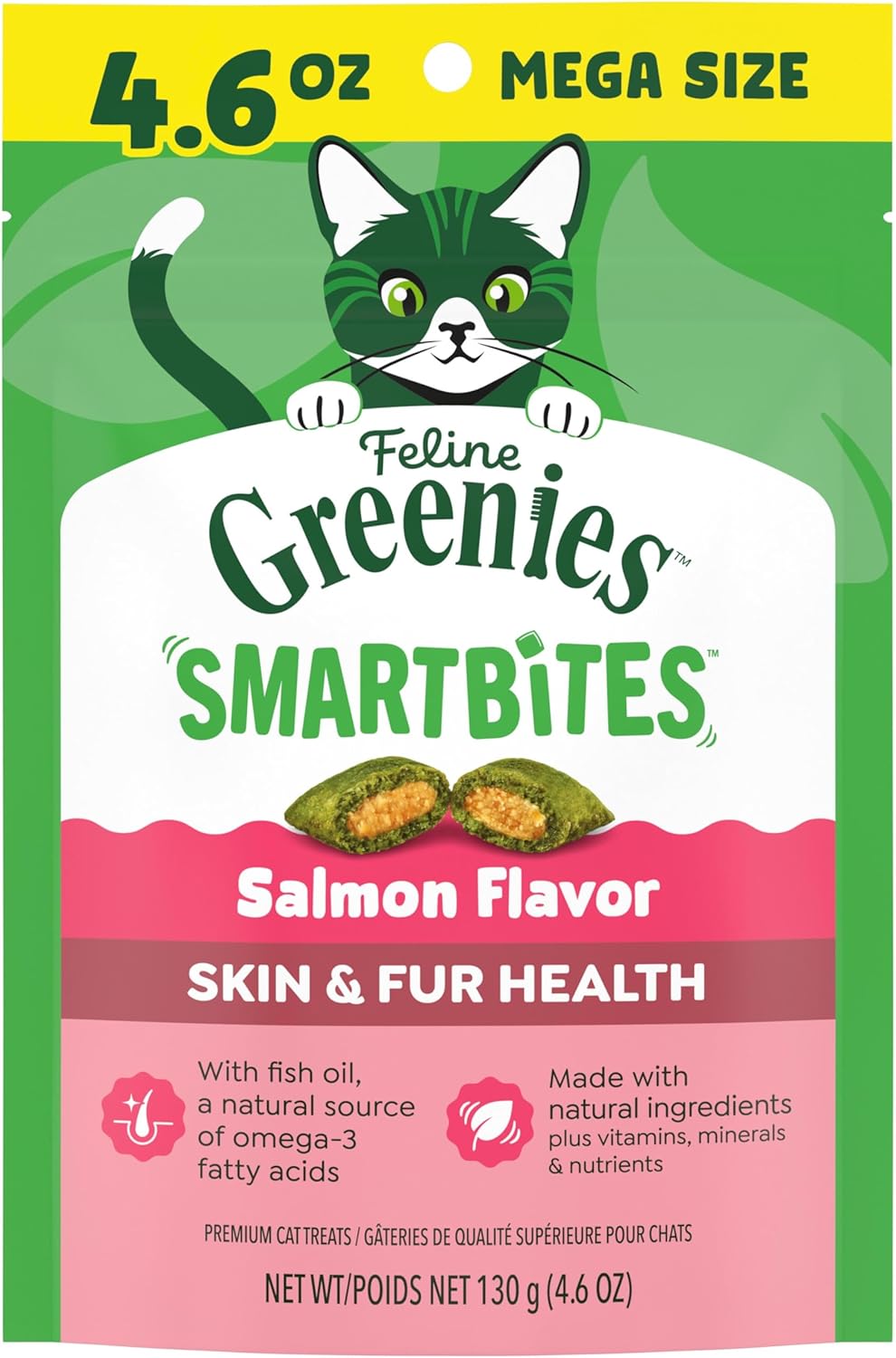 Greenies Cat Treats, Feline Smartbites, Skin & Fur Health, Crunchy and Soft Cat Treats, Salmon Flavor, 16 oz. Tub - Image 14