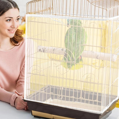 Daoeny white nylon mesh seed catcher mounted on round parrot cage