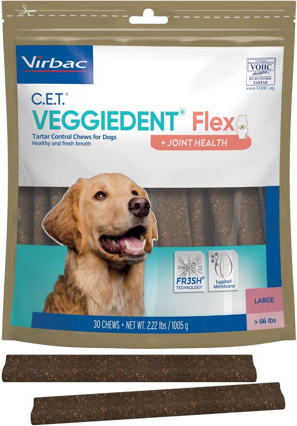 Virbac C.E.T.(R) VEGGIEDENT(R) Flex Tartar Control Chews for Dogs - Multifunctional to Support Joint Health, VOHC Approved - Small 11-22lbs - Image 9