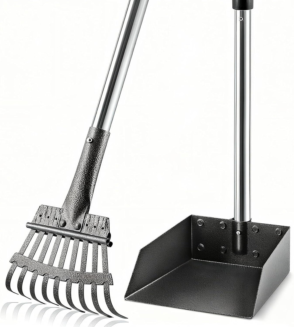 Pooper Scooper, Long Handle Dog Pooper Scooper for Medium Small Dogs Heavy Duty, Pet Supplies Stainless Metal Tray and Rake Set, Use on Grass, Dirt or Gravel - Image 9