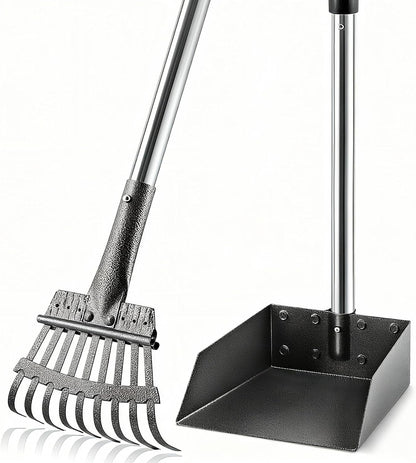 Pooper Scooper, Long Handle Dog Pooper Scooper for Medium Small Dogs Heavy Duty, Pet Supplies Stainless Metal Tray and Rake Set, Use on Grass, Dirt or Gravel - Image 9
