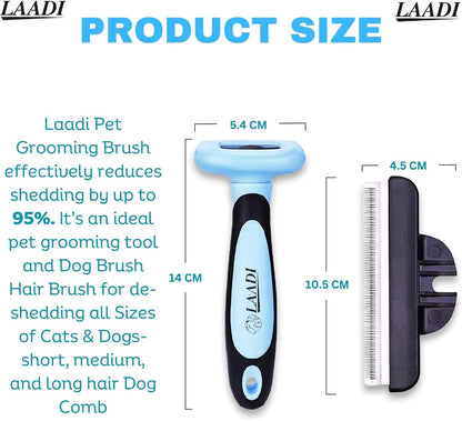 Blue ergonomic handle of the LAADI pet hair remover and deshedder