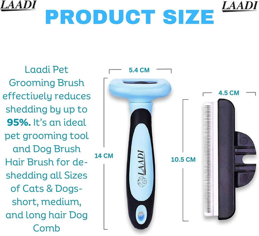 Blue ergonomic handle of the LAADI pet hair remover and deshedder