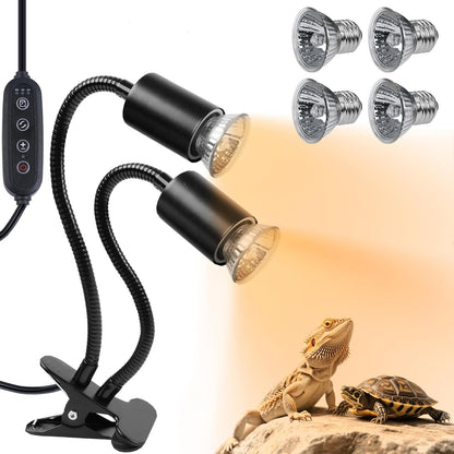LUCKY HERP Reptile Heat Lamp with Clamp, Aquarium Turtle Tank Basking Light with 360 degrees Rotatable Timing & Dimming and 2 Pack 50W UVA UVB Heat Light Bulb for Turtle Tortoise Lizard - Image 9