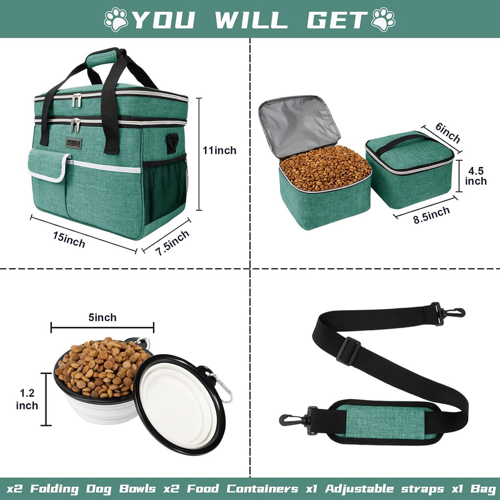 BAGLHER pet travel organizer bag showing open compartment with food containers