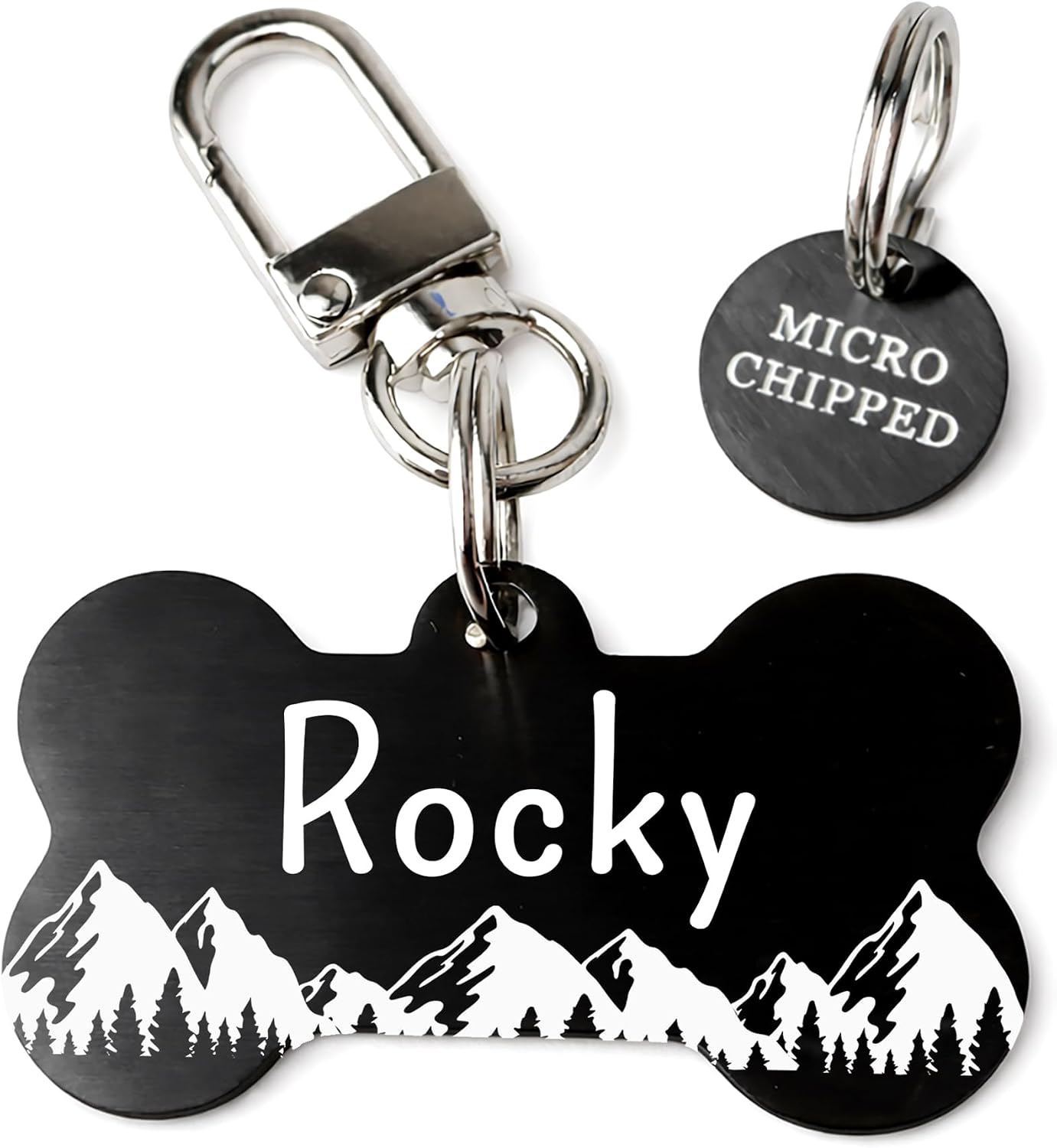 Ultra Joys Stainless Steel Pet ID Tag Dog Name Tags Personalized Front and Back Engraving, Customized Dog Tags and Cat Tag, Optional Engraved on Both Sides, Bone Tag with Mountain Design, Large - Image 14