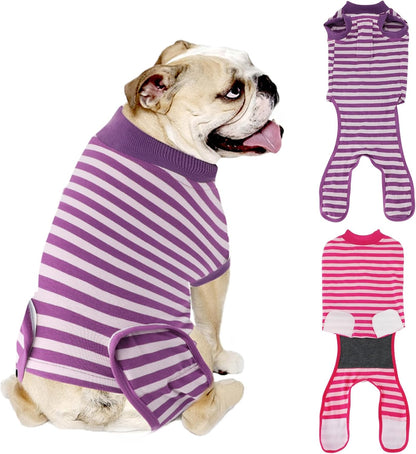 2 Packs Breathable Cotton Dog Recovery Suit for After Neuter Spay Abdominal Wounds Protector, Professional Anti-Licking Onesies for Male Female Pets Surgery Bandages, XL Blue & Green Stripes - Image 12