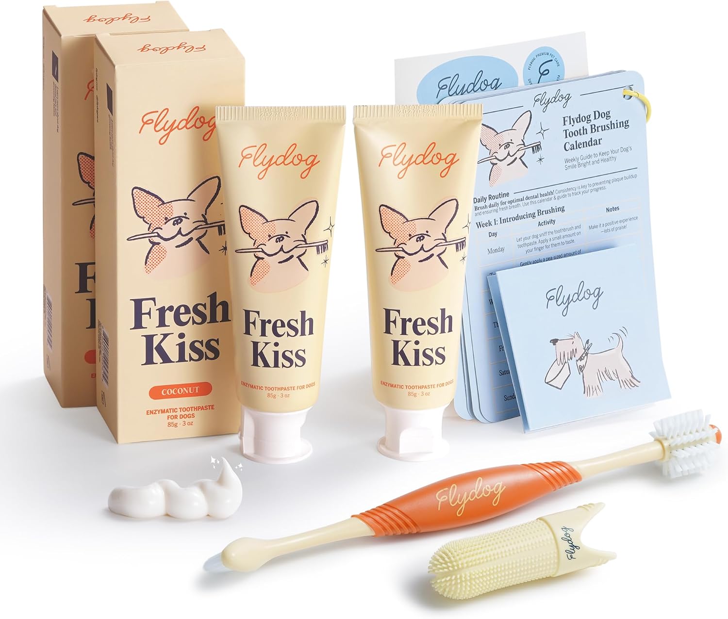 FlyDog Fresh Kiss Dog Tooth Brushing Kit - Vet Approved Formula, Enzymatic Dog Toothpaste and Brush - Breath Freshener & Tartar Remover, 360 degrees Toothbrush & Finger Brush, Dental Guide, Peanut Butter - Image 10
