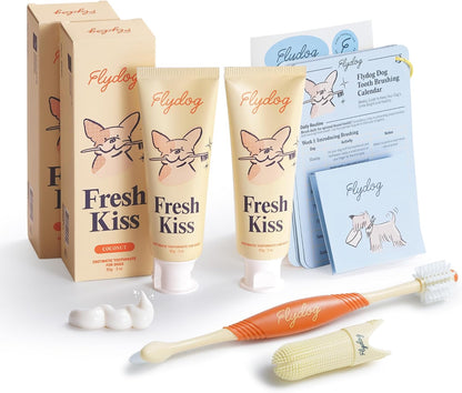 FlyDog Fresh Kiss Dog Tooth Brushing Kit - Vet Approved Formula, Enzymatic Dog Toothpaste and Brush - Breath Freshener & Tartar Remover, 360 degrees Toothbrush & Finger Brush, Dental Guide, Peanut Butter - Image 10