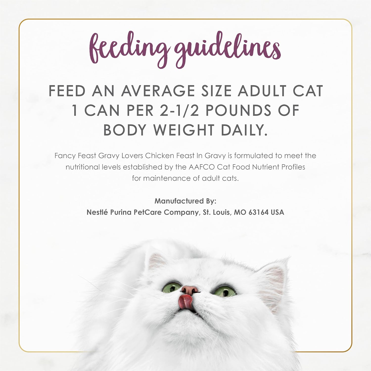 Nutritional information label on Purina Fancy Feast canned cat food
