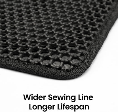 Compact 23.6 by 14.6 inches black cat mat outside a litter box