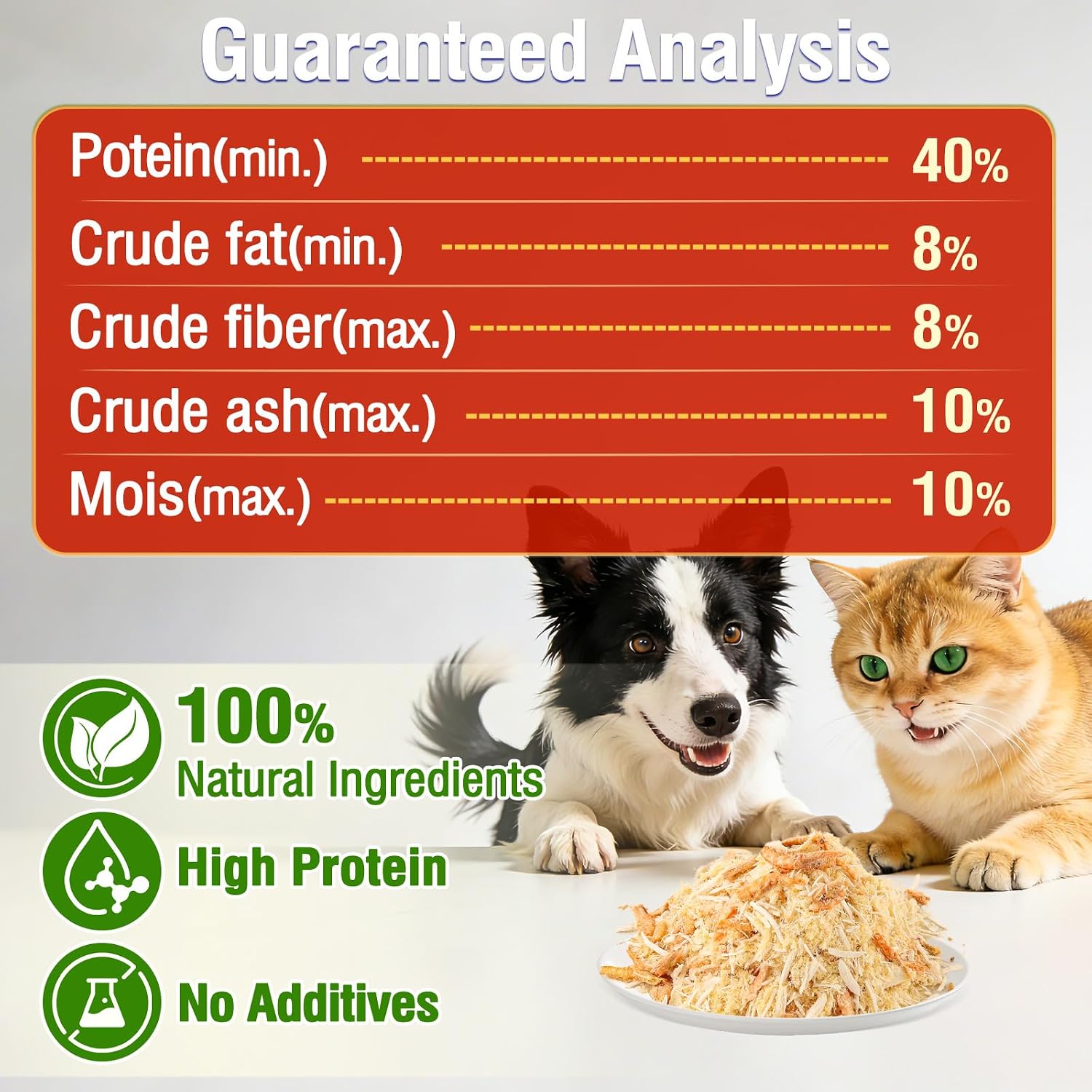 Cat and dog eating food with topper sprinkled on top