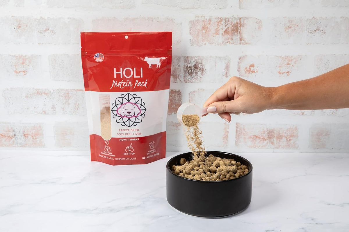 Single ingredient human grade dog food topper powder texture close up
