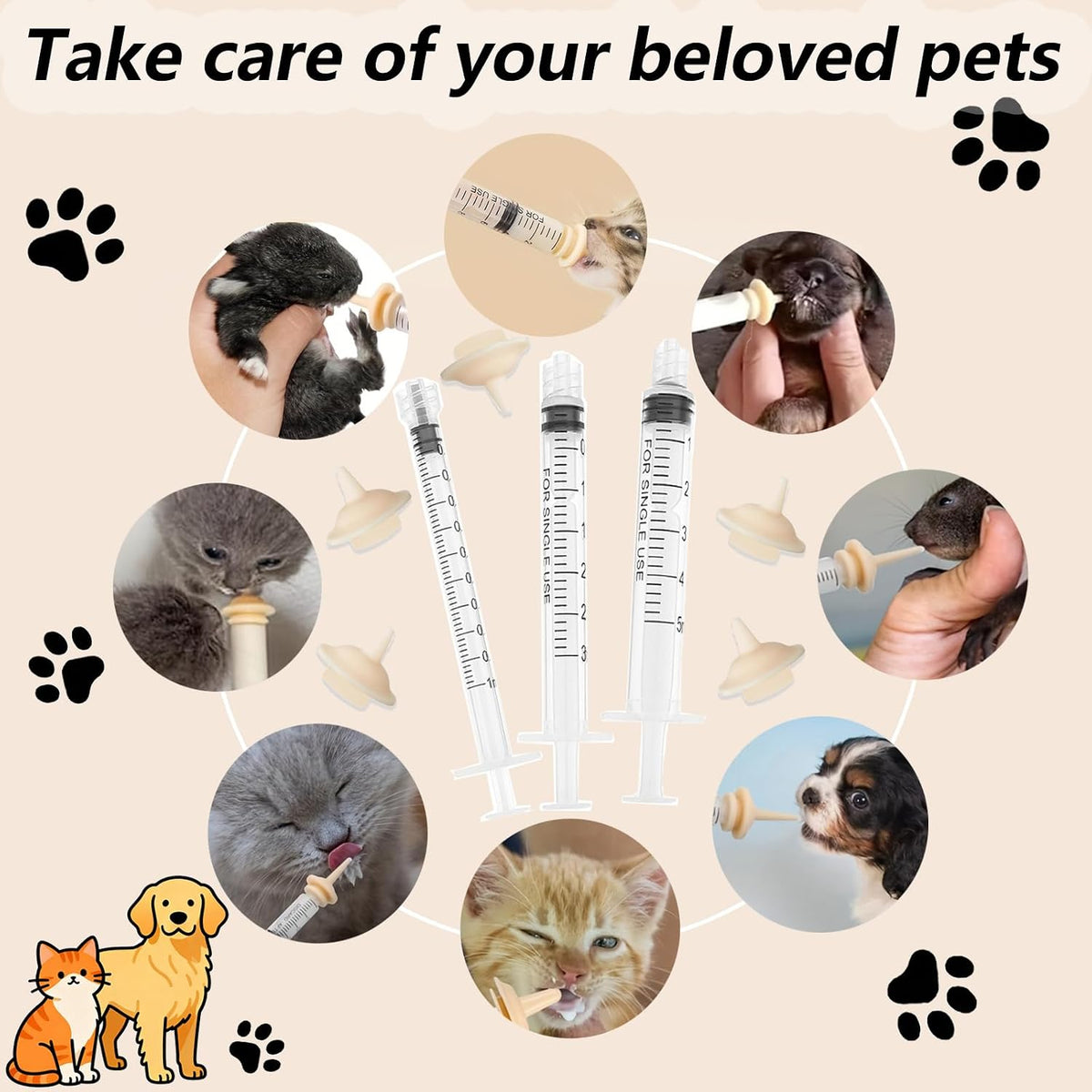 YIBIKEHO small animal feeding set package contents displayed clearly for pet care.