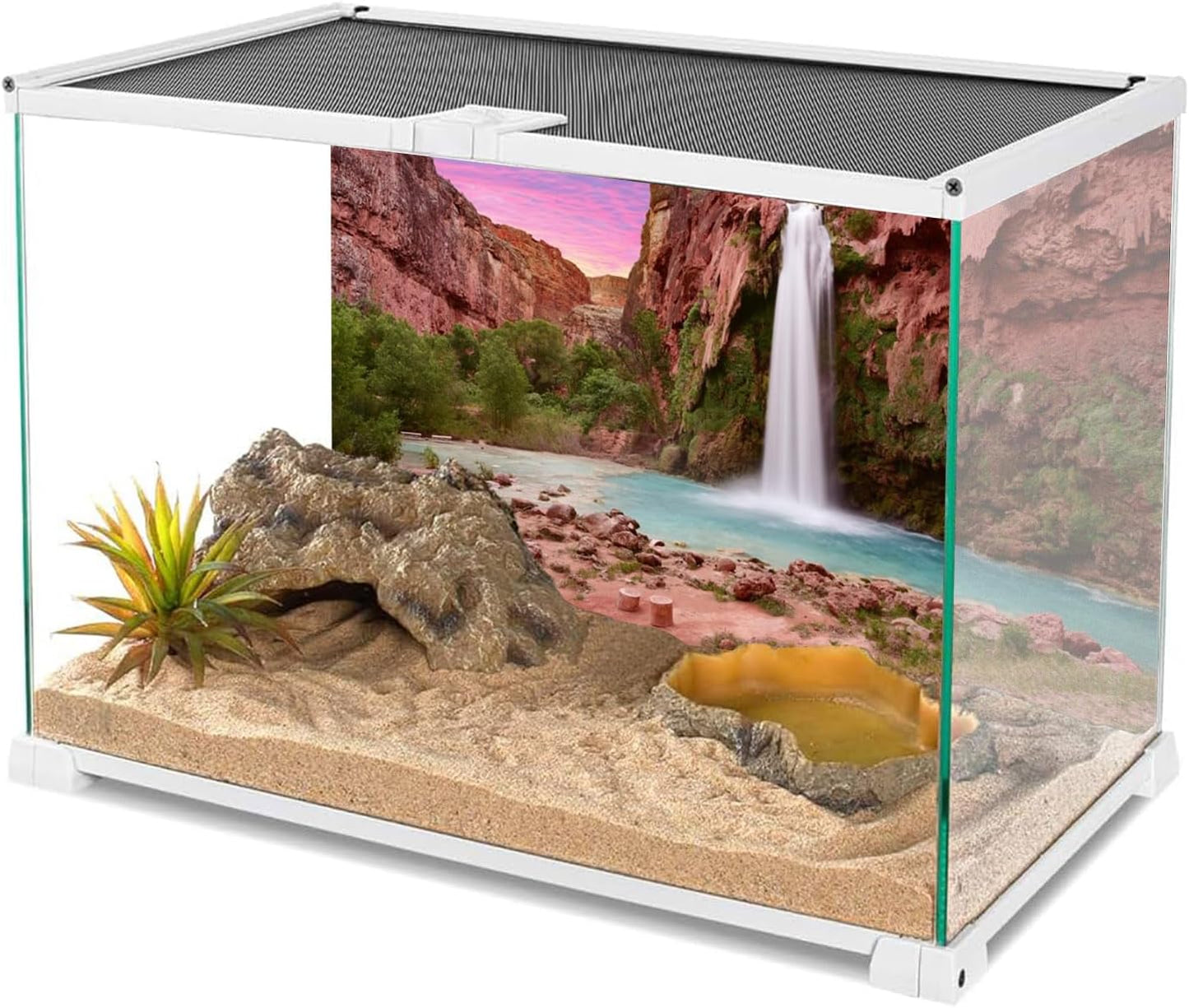 AWERT durable non-glare aquarium background poster showing double-sided tape installation details