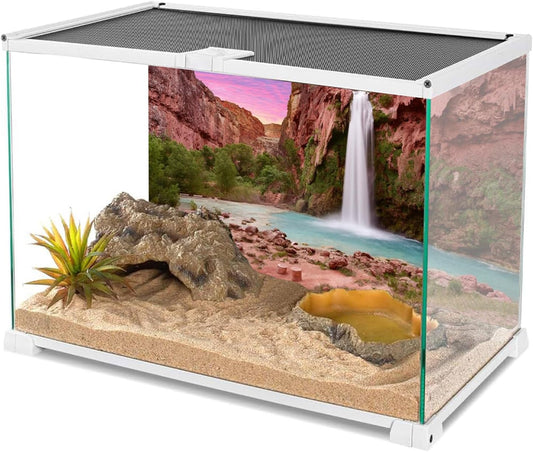 AWERT durable non-glare aquarium background poster showing double-sided tape installation details