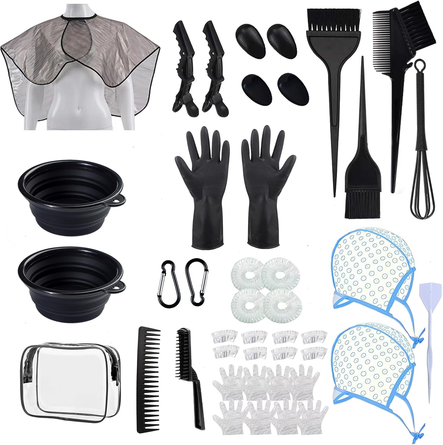 Sievic 43 Pieces Pro Salon Hair Coloring Kit front view showcasing the complete set of hairdressing tools inside the transparent storage bag