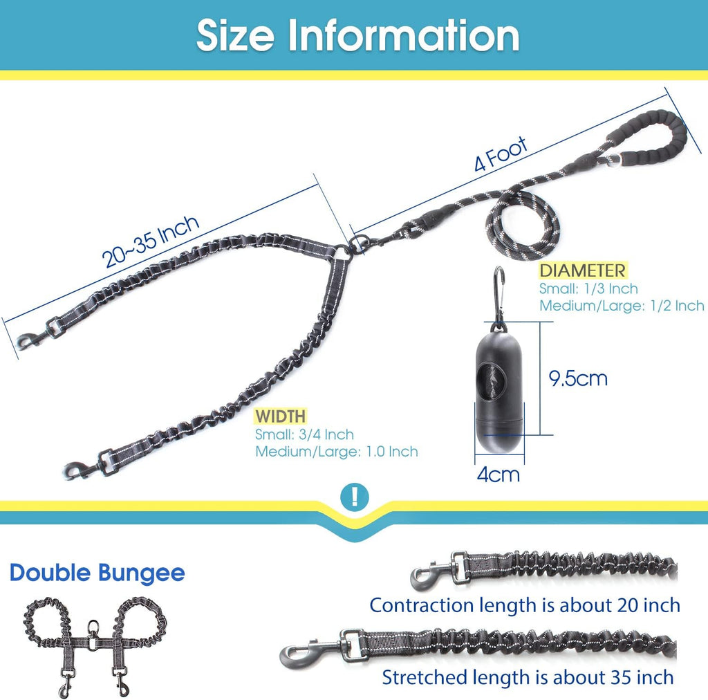 BAAPET dual pet leash system showcasing the three hundred and sixty degree tangle free swivel connector.