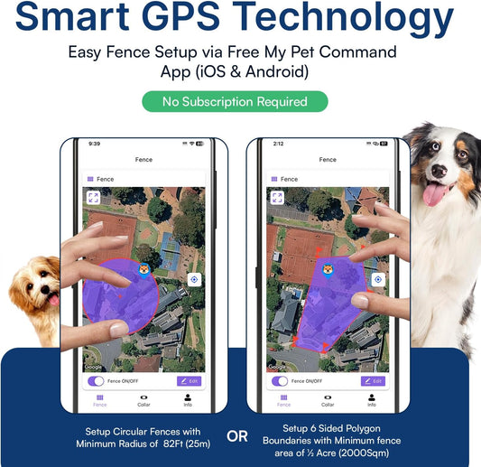 Smartphone application interface mapping a six-sided custom GPS boundary for pets