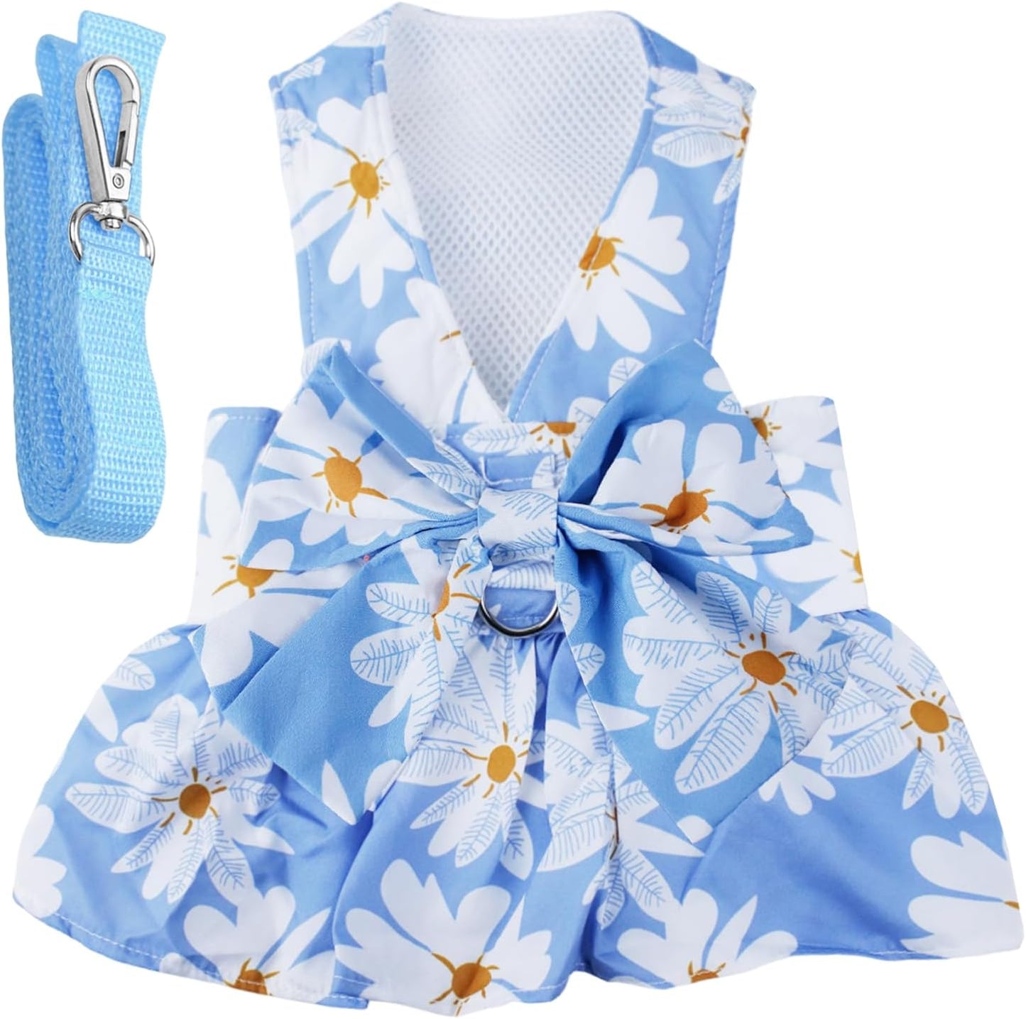 Dog Dress Bowknot Harness Leash Set for Small Girl Dogs Pink Floral Dog Cat Clothes Cute Puppy Outfits Pet Clothes Spring Summer Breathable Dresses(Samll) - Image 15