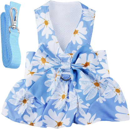 Dog Dress Bowknot Harness Leash Set for Small Girl Dogs Pink Floral Dog Cat Clothes Cute Puppy Outfits Pet Clothes Spring Summer Breathable Dresses(Samll) - Image 15