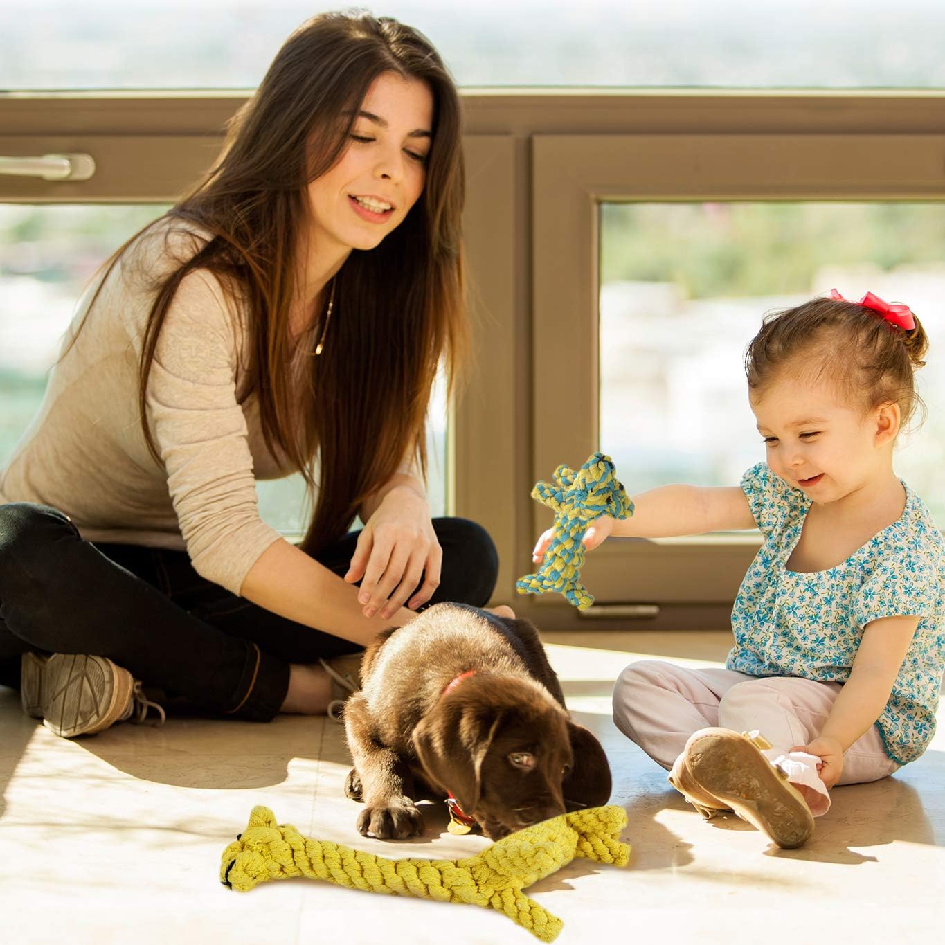 Two pack SunGrow animal shaped cotton ropes for indoor interactive pet play