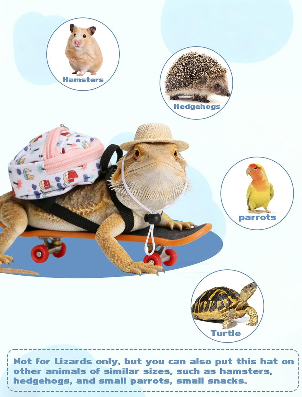 HAEZU lizard costume accessories featuring an adjustable straw hat with chin strap.