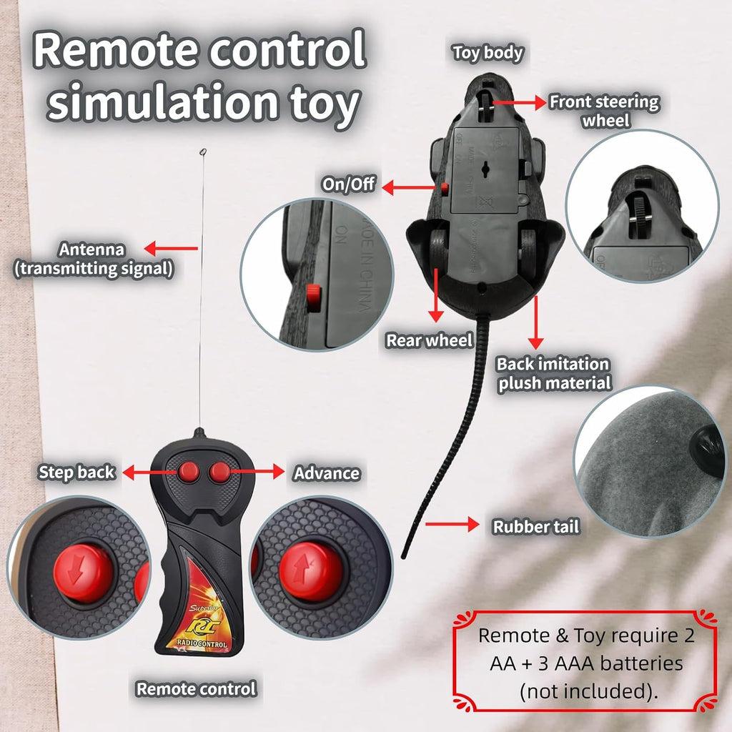 Interactive RC pet teaser mouse moving forward on a wooden living room floor