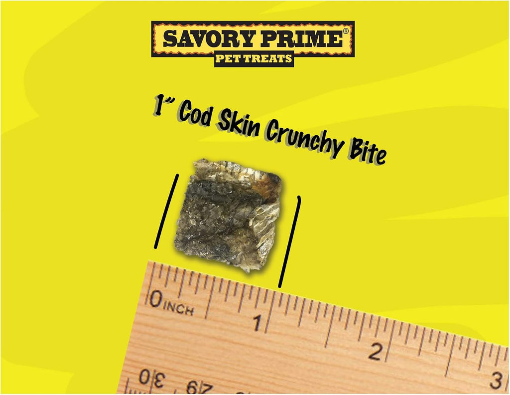 Back of Savory Prime Cod Skin Crunchy Bites packaging with nutritional information