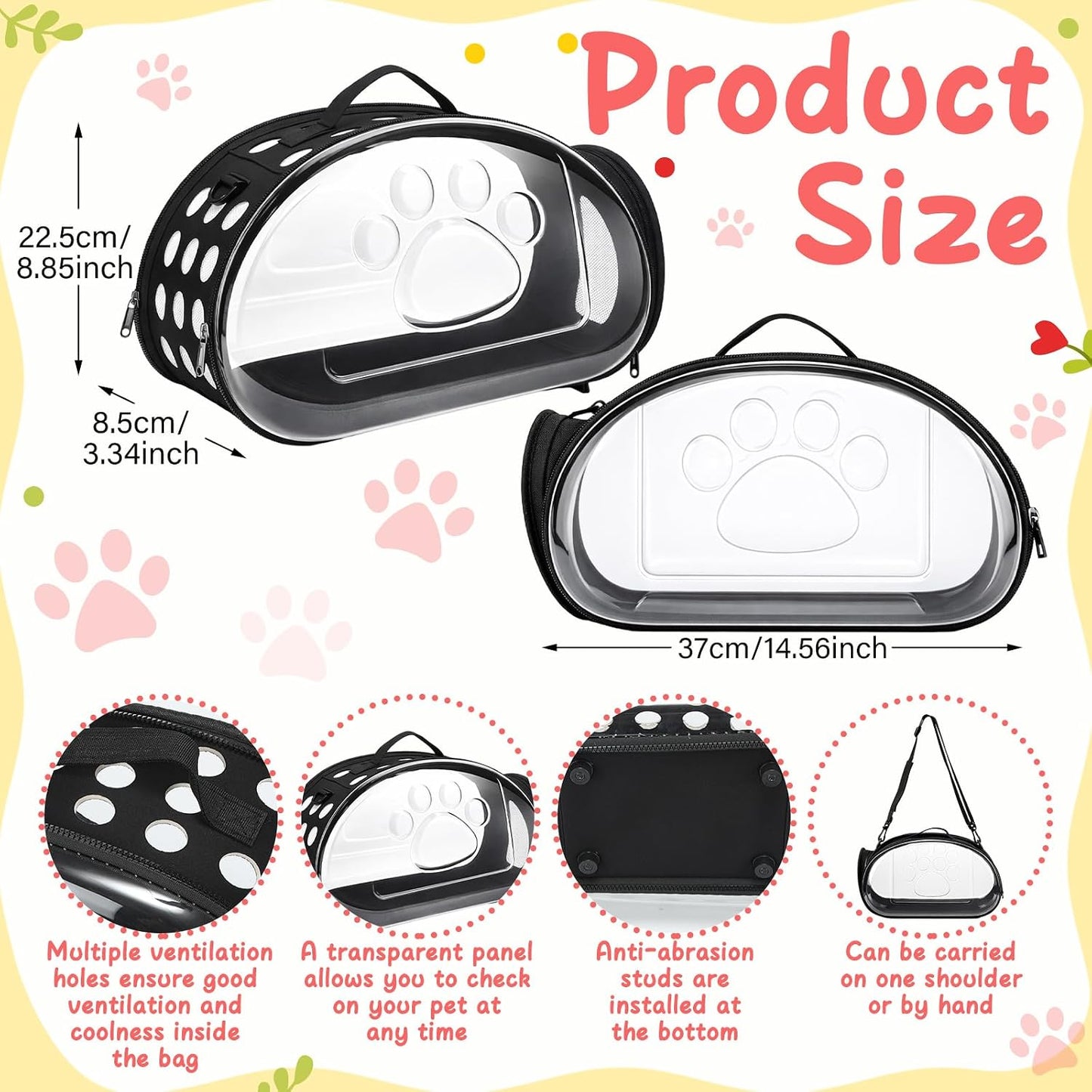 Hsei Small Pet Carrier Bag Portable Small Animal Travel Bag with Clear Side Panel Shoulder Strap for Hamster Chinchilla Rabbit Hedgehog Sugar Bird Lizard - Image 4