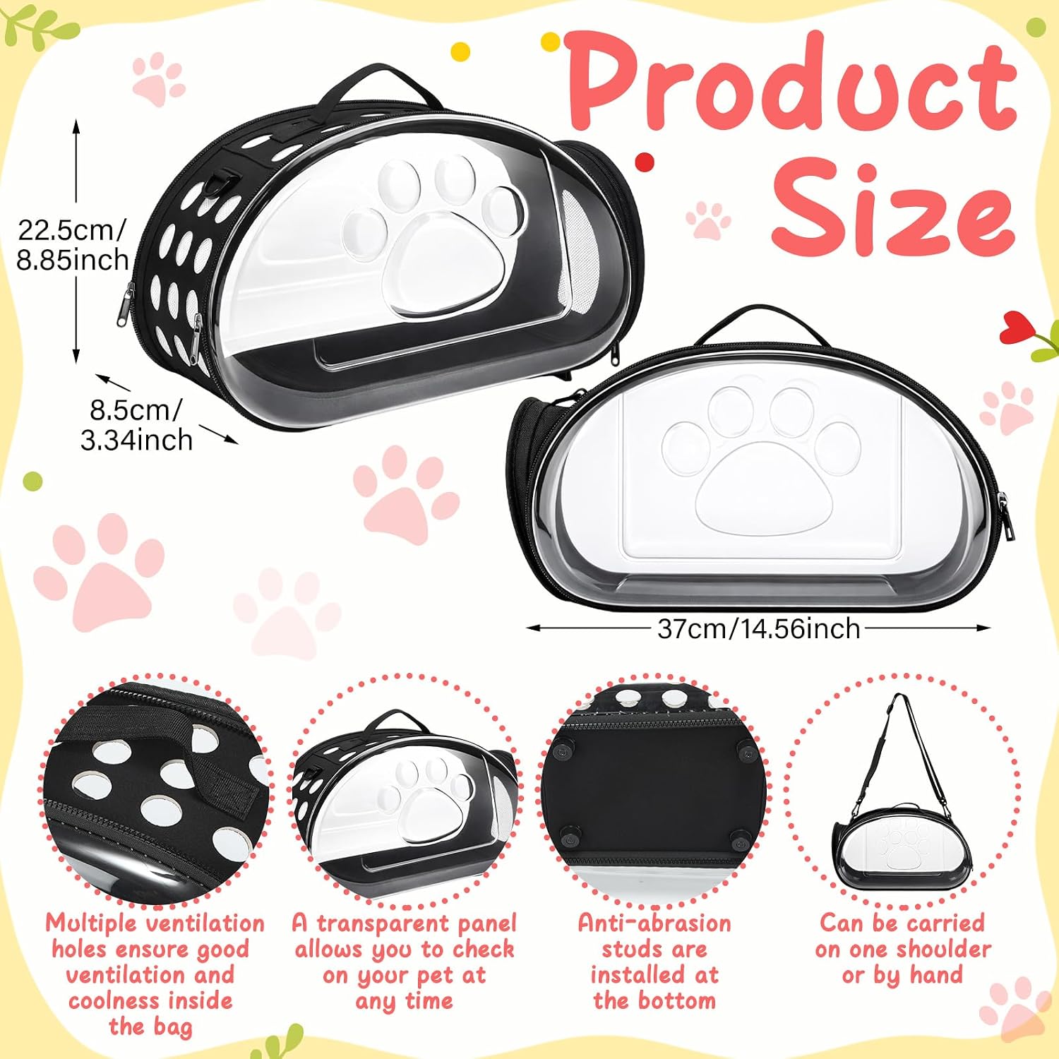 Hsei Small Pet Carrier Bag Portable Small Animal Travel Bag with Clear Side Panel Shoulder Strap for Hamster Chinchilla Rabbit Hedgehog Sugar Bird Lizard - Image 4