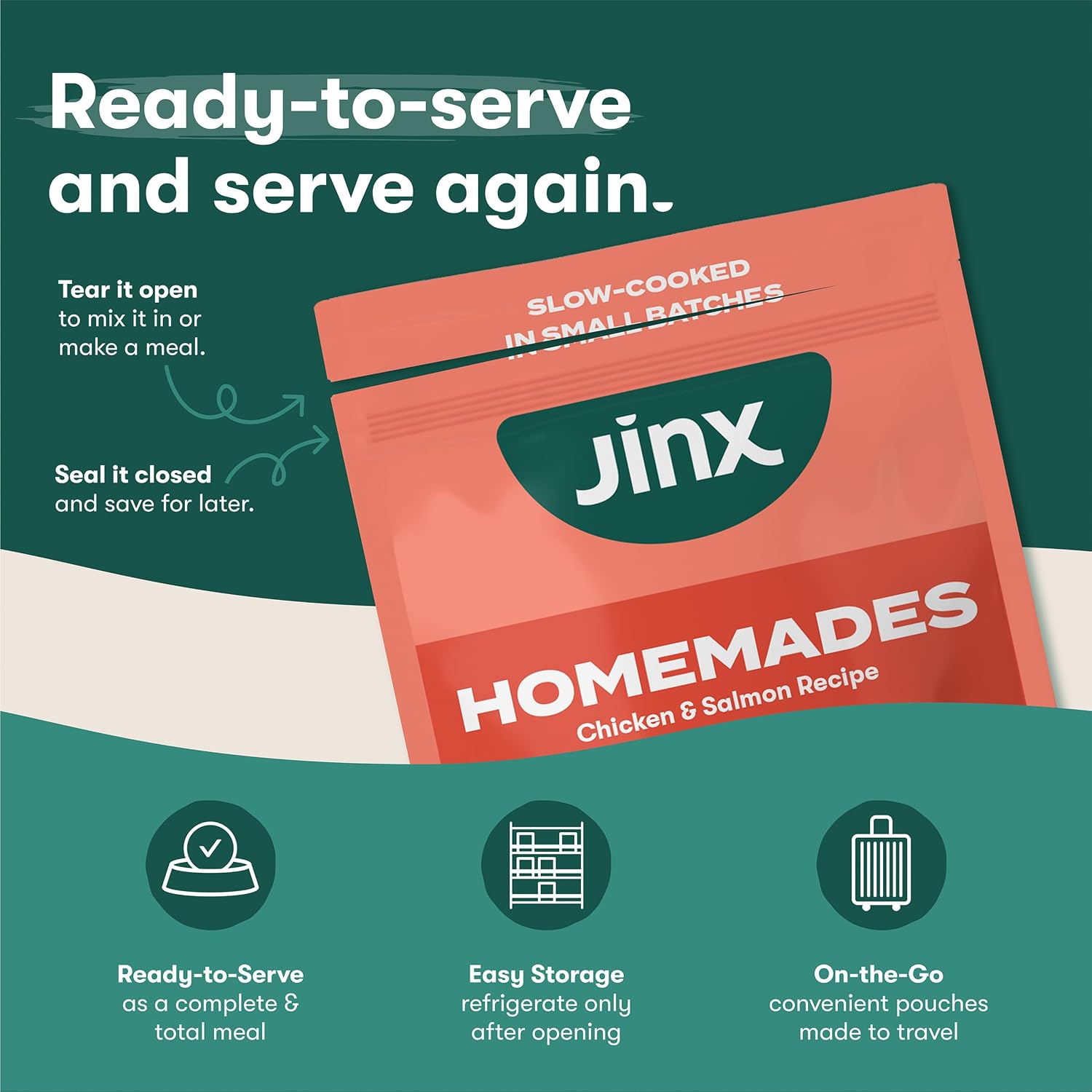 Jinx premium salmon and chicken recipe slow cooked wet dog food texture