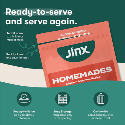 Jinx premium salmon and chicken recipe slow cooked wet dog food texture