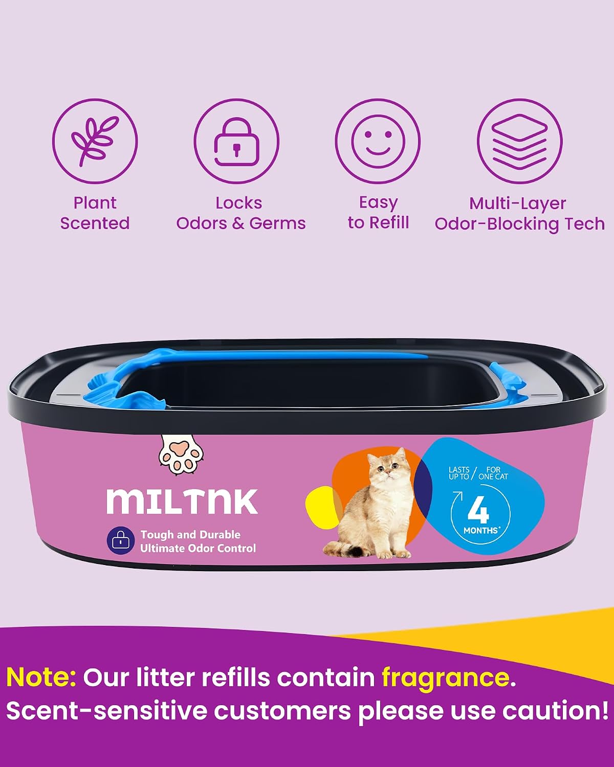 Four pack bundle of MILTNK heavy duty odor control litter disposal liners.
