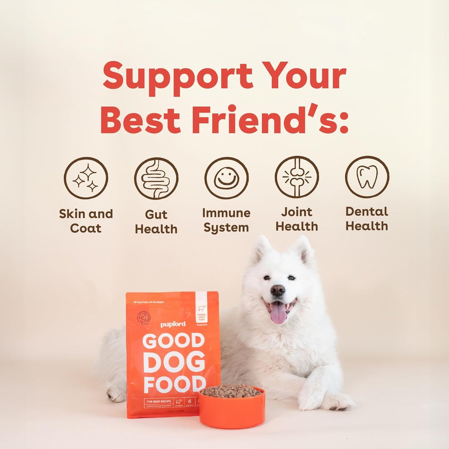 Pupford raw diet package details showing nutritional crude protein facts and daily feeding chart