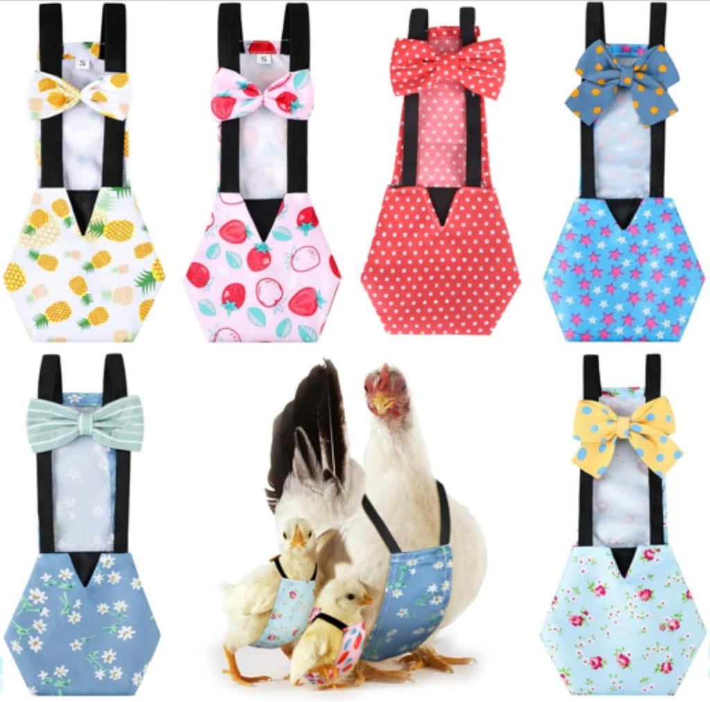 DoubleFill reusable poultry chicken diapers front view with bow tie