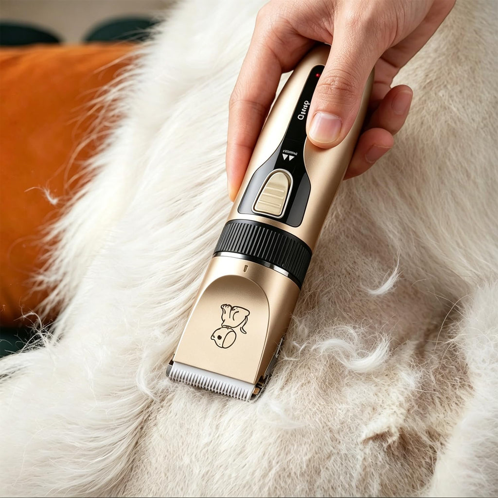 Quiet pet hair trimmer kit with interchangeable guide combs