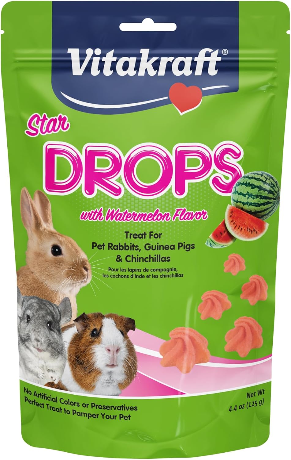 Vitakraft Star Drops Watermelon Flavor front view bag of small animal treats