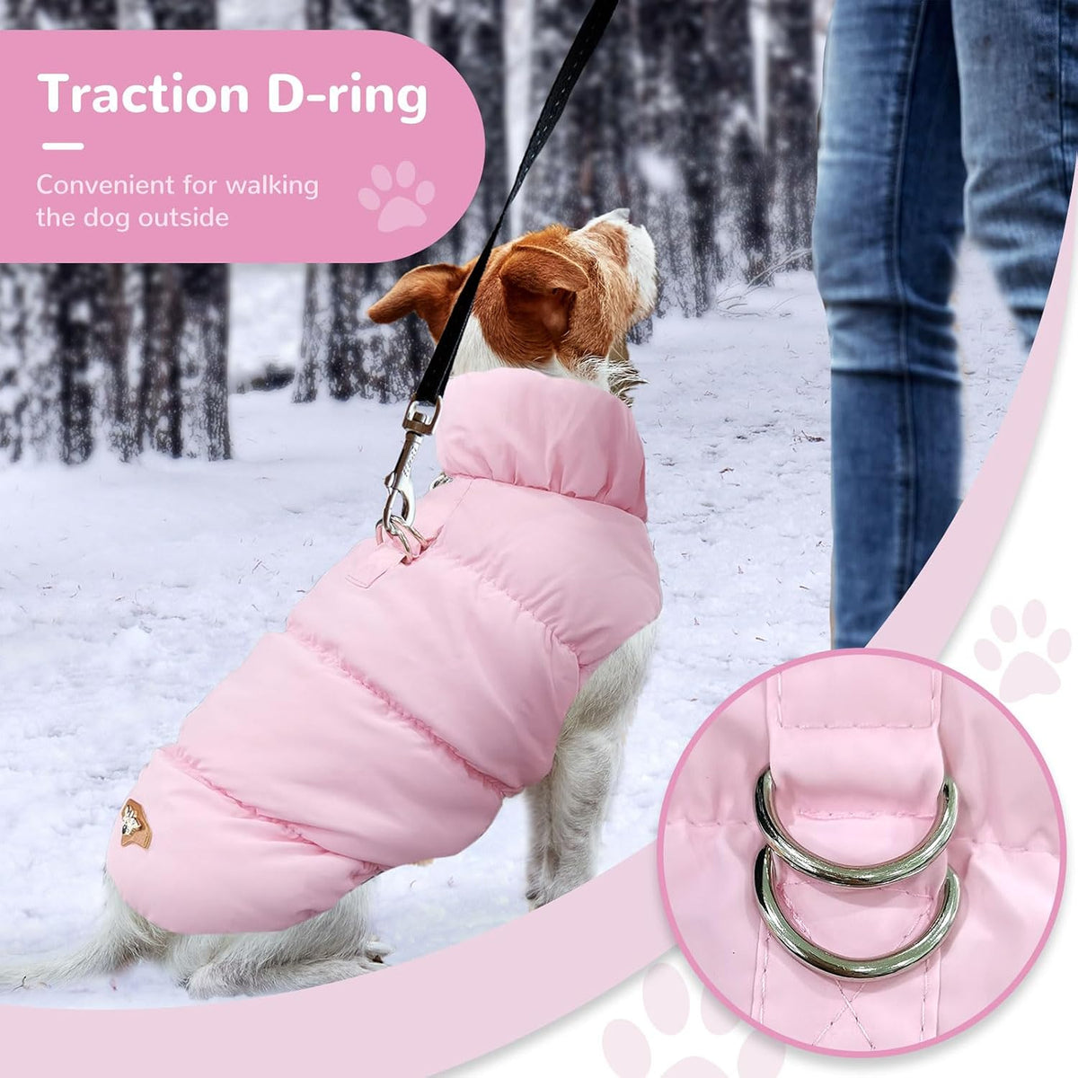 ABRRLO Winter Warm Dog Jacket for Small Medium Dogs Cat Cold Weather Coats with Harness Paded Dogs Fleece Vest Waterproof Windproof Dog Snow Jacket Pet Puppy Clothes (Pink,S) - Image 2