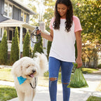 Wowflash lavender scented dog waste bags lifestyle view during an outdoor pet walk