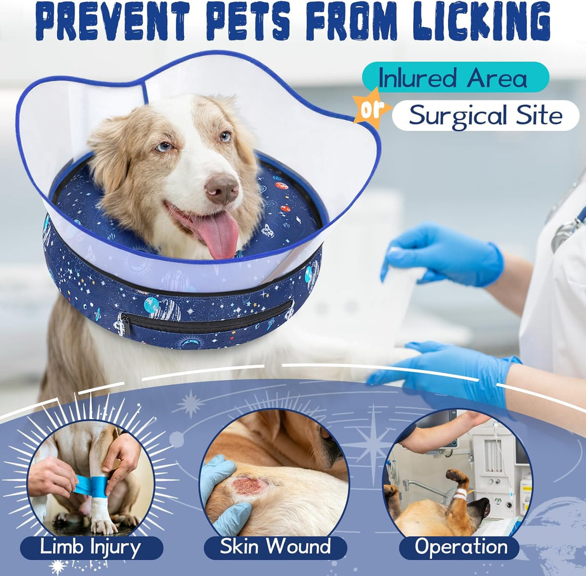 Toptakeit soft dog donut collar after surgery side view on a golden retriever.
