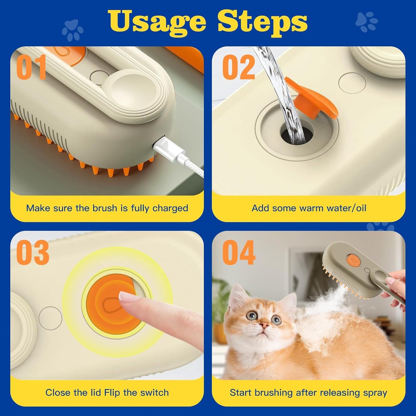 Cat and dog grooming with 3 in 1 steam defur comb
